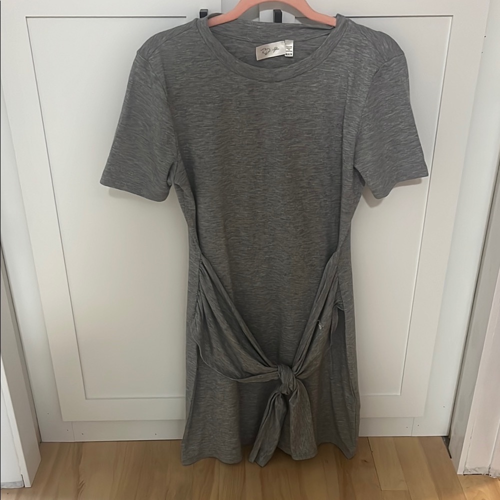 Gray Short Sleeve Tie-Front Dress
